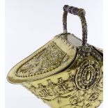 A ornate Victorian brass double-lidded coal bucket, allover relief Classical decoration, and