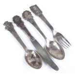 4 various Danish silver pieces of cutlery, with figural tips, 3oz weighable