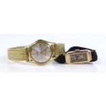 A lady's Vintage 9ct gold Mechanical wristwatch, case width 11mm, working order (no crystal),