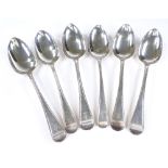 A set of 6 silver dessert spoons, with bead edge decoration and Hand of Benediction crest, various