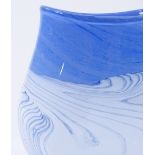 A Studio glass vase in blue / white, Winter landscape design, height 14.5cm