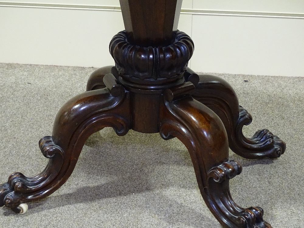 A 19th century mahogany fold over card table on carved quadruple base, width 3' - Image 4 of 4