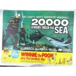 A Vintage quad film poster for 20,000 Leagues Under the Sea double-feature, unframed