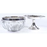 A silver plated table centre comport, and a glass fruit bowl with silver plated rim (2)