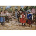 Antal Berkes (1874 - 1938), watercolour, Continental market scene, 12" x 17", framed