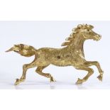 A fine 18ct gold prancing horse brooch, with allover textured finish, maker's marks 319 AL, probably