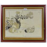 A set of 4 Japanese hand coloured woodblock prints, studies of birds, sheet size 14" x 18",