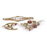 3 9ct gold brooches, 8.8g