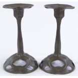 A pair of Orivit Art Nouveau pewter candlesticks, height 18cm