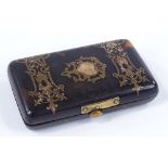 A Victorian tortoise shell purse with gilt-metal inlaid decoration, length 7.5cm
