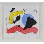 Manner of Fernand Leger, modernist running figure, sheet size 4.5" x 4.5", framed