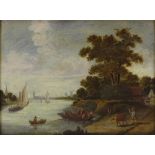 18th / 19th century Dutch School, oil on wood panel, river landscape, unsigned, 14" x 19", framed