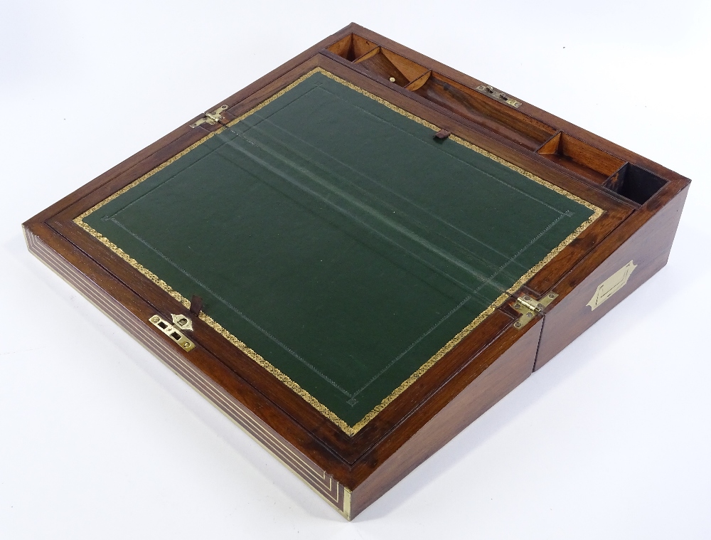 A 19th century brass-bound rosewood writing slope, with inlaid brass stringing, recessed brass - Image 2 of 3