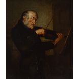 19th century oil on canvas, portrait of a violinist, unsigned, 12" x 9.5", framed