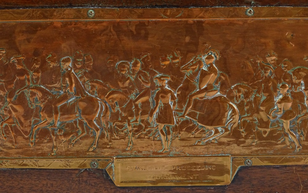 A pair of Victorian relief copper plaques, depicting the Canterbury Pilgrimage and Cavalcade
