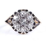 A Victorian 15ct gold 7-stone diamond cluster ring, setting height 13.1mm, size O, 4.1g