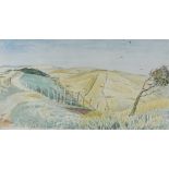 Guy Malet (1900 - 1973), watercolour, birds wheeling over The South Downs, circa 1935, signed with
