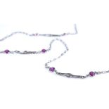 An Art Deco style silver and ruby collar necklace, length 430mm, 2.5g