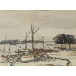 Rowland Suddaby, watercolour, harbour scene, 11.5" x 15", framed