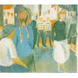 Montani, colour lithograph, Continental village scene, signed in pencil, image size 19.5" x 16",