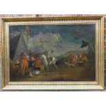 17th / 18th century Dutch School, oil on canvas, a military encampment, unsigned, relined, 30" x