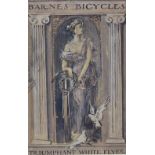 Mixed media, pencil / gouache, original advertising design for Barnes Bicycles, Triumphant White
