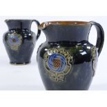 A pair of Royal Doulton stoneware jugs, with relief moulded floral decoration, height 16cm