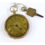 An 18ct gold D Winterhalder open-face key-wind pocket watch, with floral engraved case and dial,