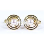 A pair of Mikimoto 14ct gold and pearl disc cufflinks, diameter 16mm, 8.4g