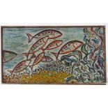 Mid-20th century British School, oil on canvas, fish on the seabed, signed with monogram, 12" x 22",