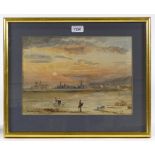 Claude Hulk, 4 watercolours, including sunset across a bay, 10" x 14", framed (4)