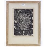 John Farleigh, woodcut print, dahlia, 1948, signed in pencil, no. 9/50, image size 12.5" x 9",