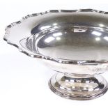A large circular silver table centre fruit bowl, with scalloped rim, by Barker Brothers, hallmarks