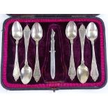 A set of 6 Russian pre-Revolution silver teaspoons, and a miniature silver paper knife, 4.4oz total