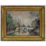 Jean Baptiste, oil on board, impressionist view on the Seine, 10" x 14", framed