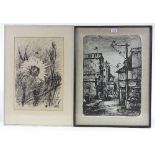 Mid-20th century lithograph, Tibetan street scene, image size 20" x 14", framed, and lithograph,