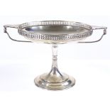 A silver 2-handled table centre tazza, with pierced column design gallery, by Martin Hall & Co,