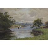 Tom Whitehead RCA (born 1886), watercolour, river landscape with cattle, 1922, 13" x 18", framed