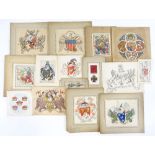 A group of late 19th / early 20th century watercolour heraldic and armorial crests, unsigned (15)