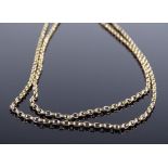 A long 9ct gold belcher link guard chain, length 480mm, 11.6g