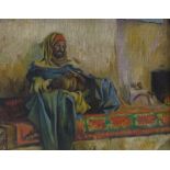 Oil on board, Arab man, unsigned, 13" x 16", framed