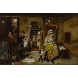 W Bramley, oil on canvas, Victorian interior scene, 13" x 19", framed