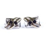 A pair of silver sapphire and diamond cufflinks, panel length 15.6mm, 8.4g