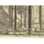 Patrick Hall, pencil / crayon on paper, church interior after bombing 1942, 18" x 16", unframed