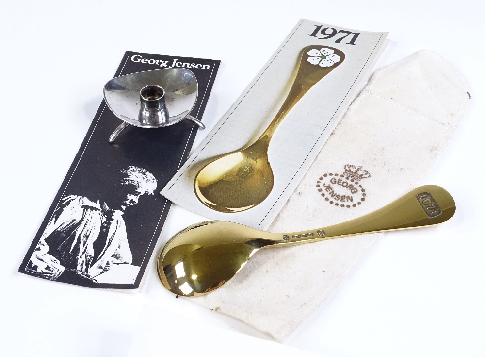 A Georg Jensen Danish sterling silver gilt spoon, with enamel cherry blossom handle, with dust bag - Image 3 of 3
