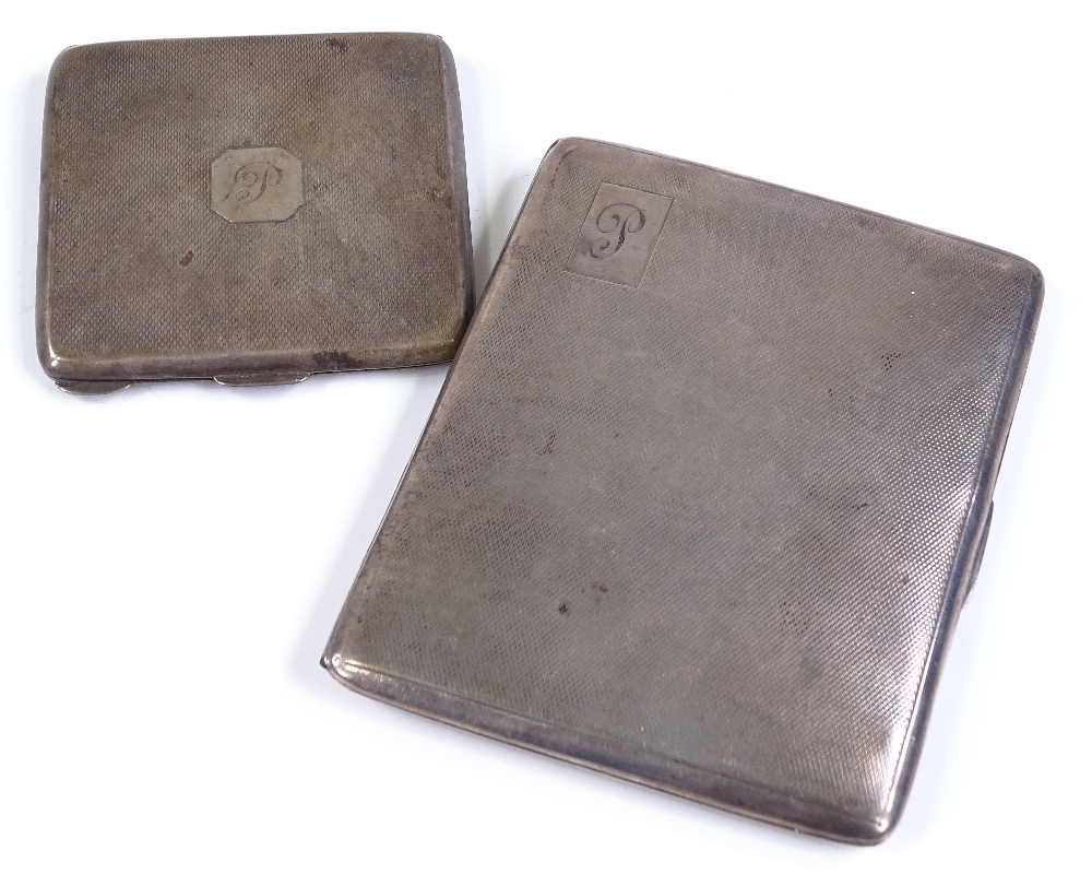 A rectangular silver engine turned cigarette case, hallmarks Birmingham 1937, together with a silver - Image 2 of 3