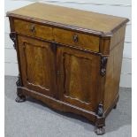 A 19th century French walnut 2-door side cupboard, with frieze drawers and carved corners, width 3'