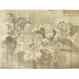 A Chinese watercolour scroll painting, width 16.5"