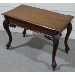 A Victorian rectangular mahogany centre table, on carved cabriole legs, 3'5" x 21"