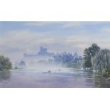 Michael Vicary, watercolour, rowing boats near Windsor Castle, 13.5" x 21.5", framed